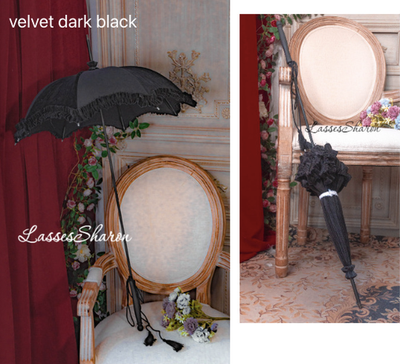 Handmade European Style Vintage Flounce Lolita Parasol Multicolors pagoda-shape velvet black 