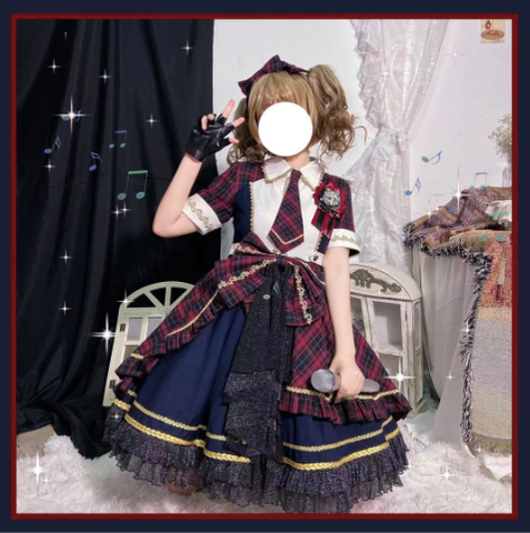 YourHighness~Idol Project~Idol Lolita Fashion Plaid Suit OP   