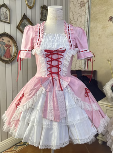 Lace Garden~Miss Rella~Vintage Retro Lolita OP Dress pink XS 