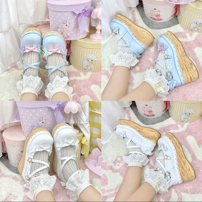 (Buy for me) Sheep Puff~Multicolors Handmade Sweet Lolita Bow Platform Shoes   