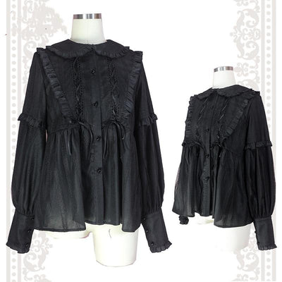 CastleToo~Ballet~Classic Lolita Mutton Sleeve Lantern Shirt M black shirt 