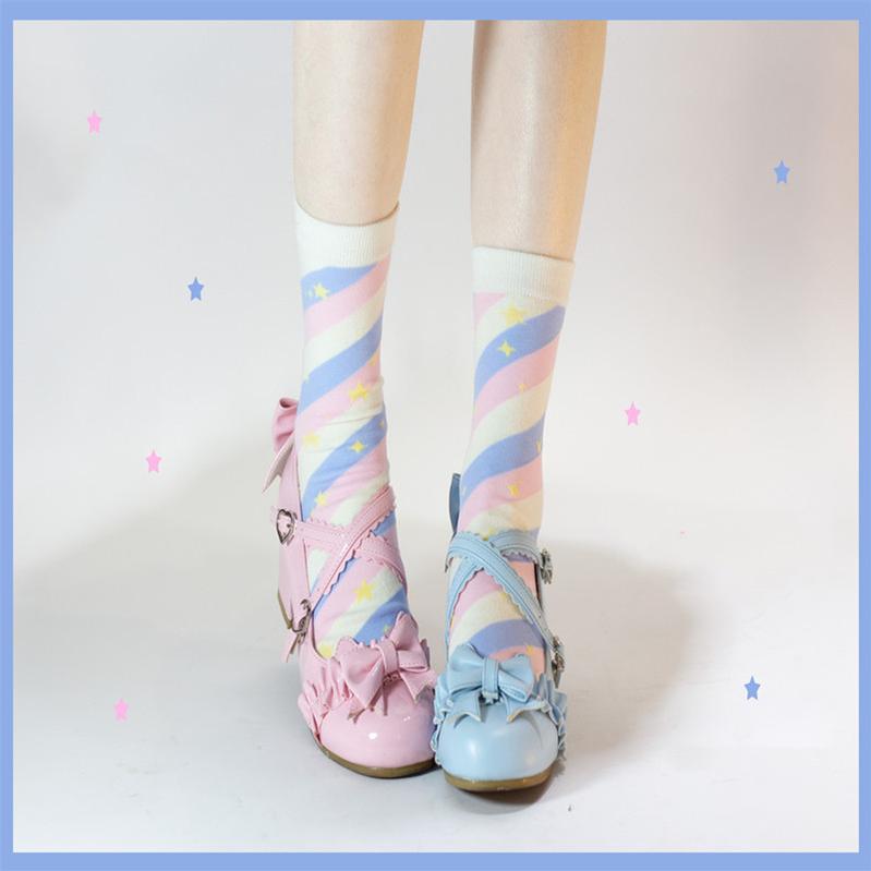 Yukine's Box - Macaron Lolita Cute Stripe Socks short socks Strawberry Cloud