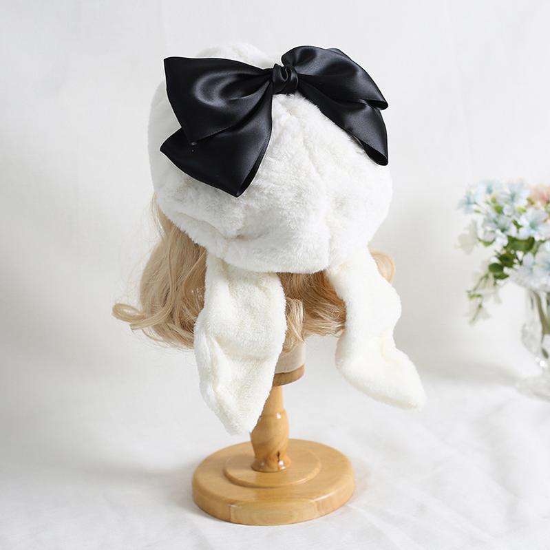 Xiaogui~J-Fashion Rabbit Ear Bow Warm Hat Multicolors M（56-58cm） black bow hat 