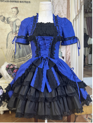 Lace Garden~Miss Rella~Vintage Retro Lolita OP Dress royalblue XS 