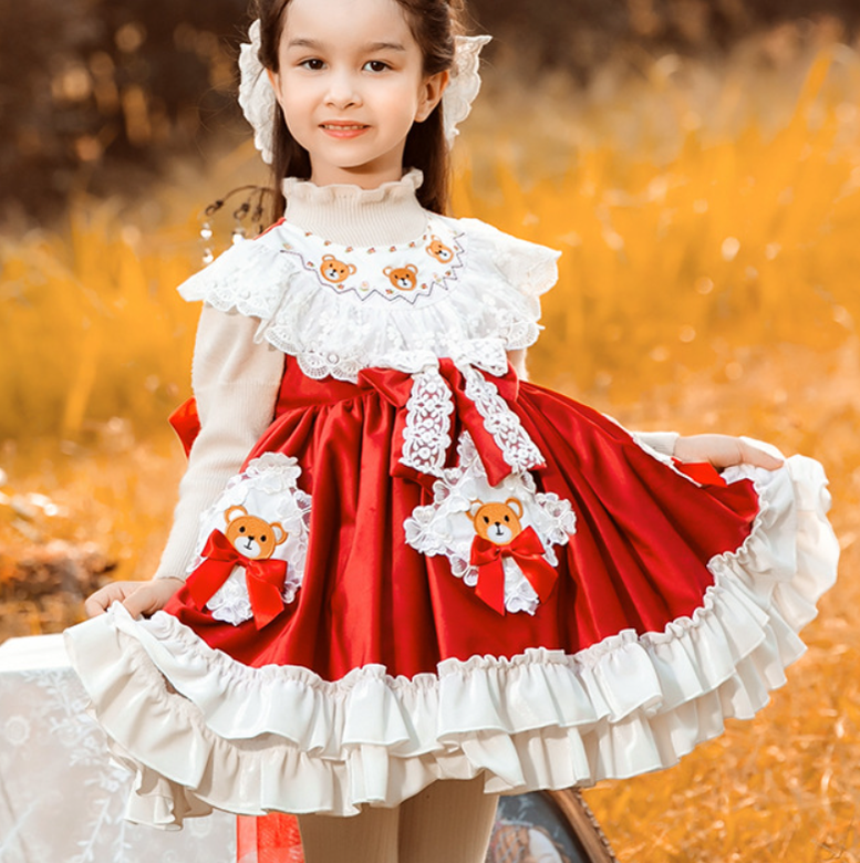 Red Kid Lolita Autumn Princess Dress   