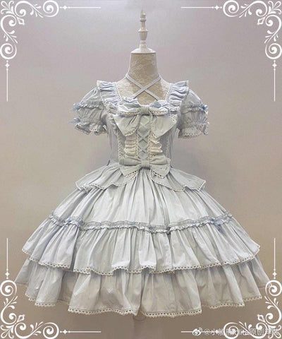 (Buy for me) Little Bear~Cotton Lolita Halter OP Dress S light blue OP 