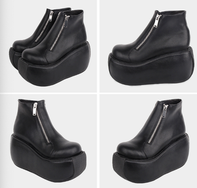 Angelic imprint~Punk Lolita Double-zipper Black Leather Platform Shoes   