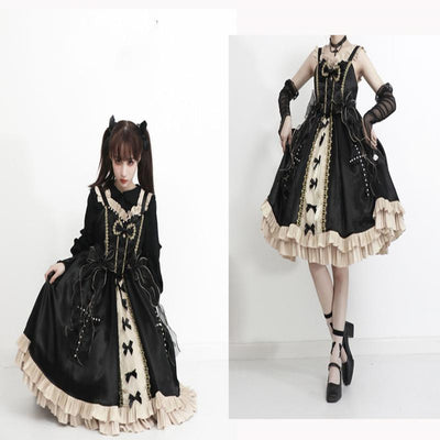 CastleToo~Starry Night Ballet~Black Gold Lolita Jumper Skirt   