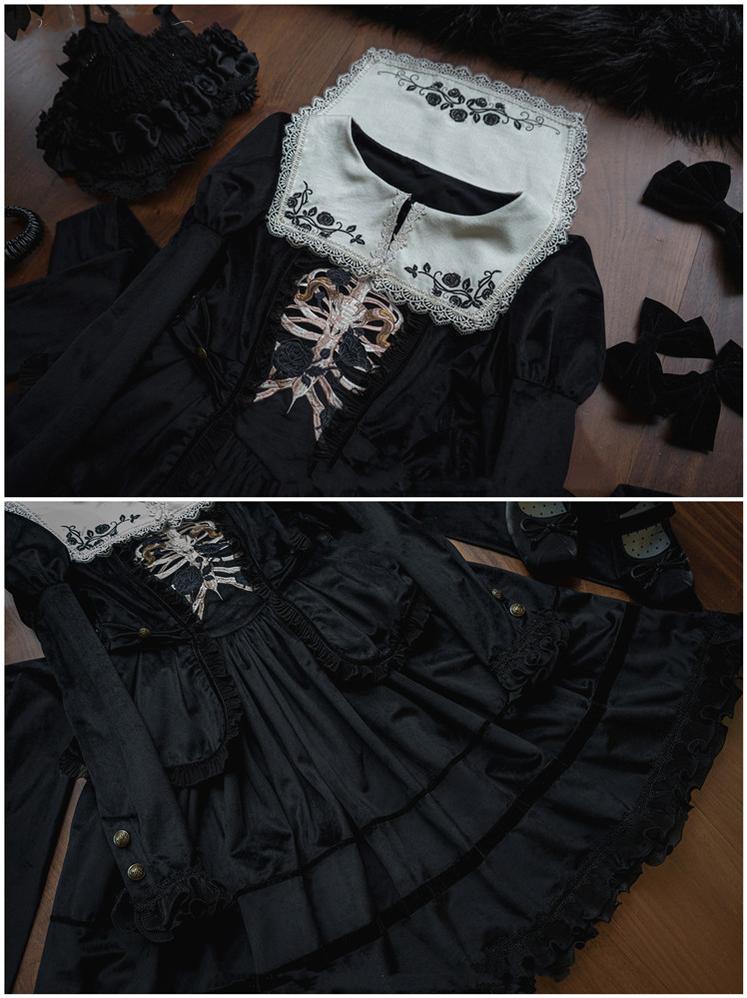(Buyforme) Lingxi Lolita~Darkness Devil Gothic Embroidery Lolita OP   