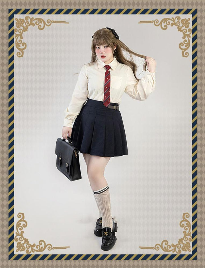 Yingtang~Royal College Vintage Plus Size Lolita  JK Suit XL navy blue skirt (short version) 