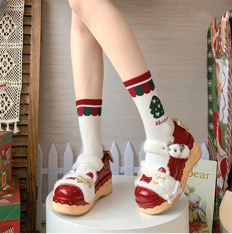 Sheep Puff~Christmas Cotton Lolita Calf Socks   