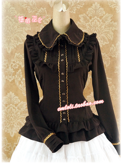 Strawberry Witch~Isabella~Corset Lacing Lolita Blouse S dark coffee 