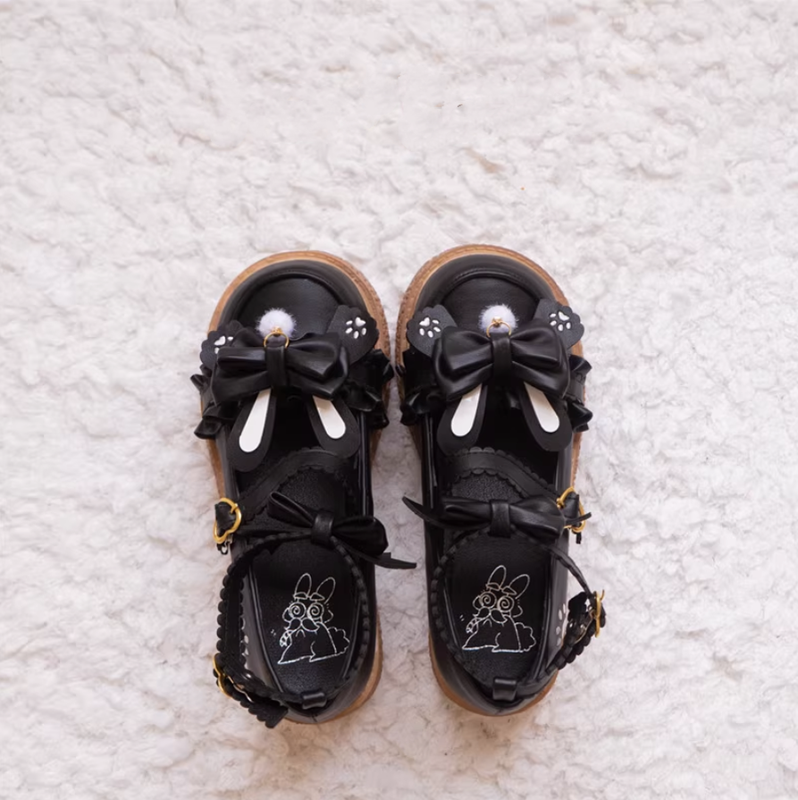 (Buyforme)Milk Bunny~Japanese Round Toe Cute Lolita Leather Shoes black matte 34 