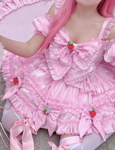 Diamond Honey~Strawberry Barbie~Sweet Pink Lolita OP Dress   
