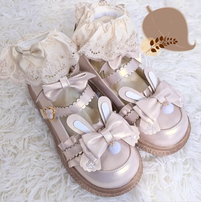 (Buyforme)Milk Bunny~Japanese Round Toe Cute Lolita Leather Shoes ivory pearl 34 