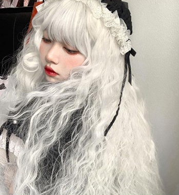 PippiPalace~White Moonlight~Elegant Long White Curly Lolita Wig   