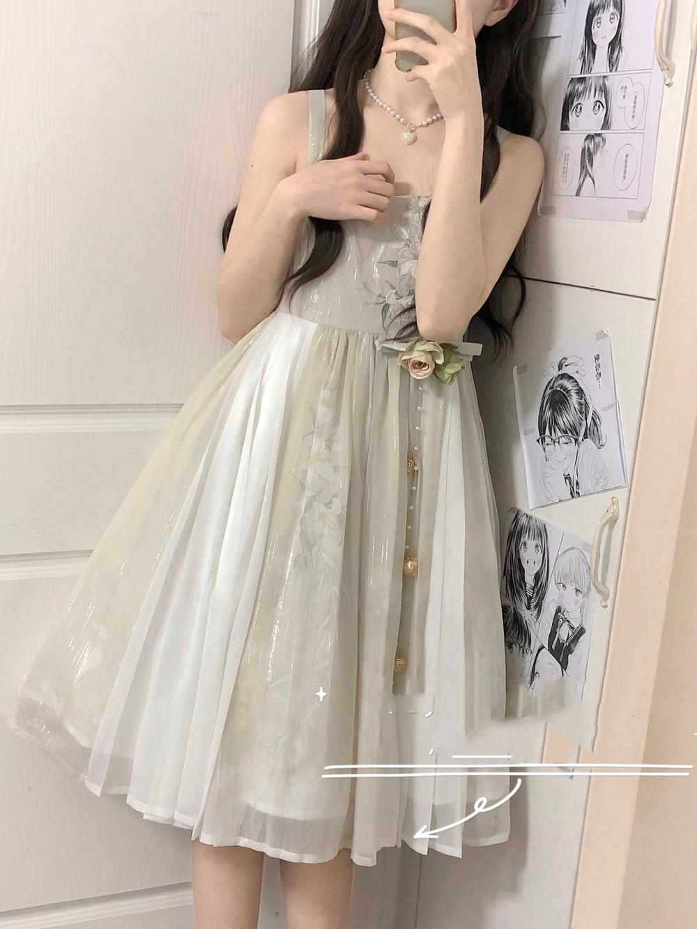 Cornfield Lolita~Wind Singing Lily~Qi Lolita Embroidered Dress Suit dress S 