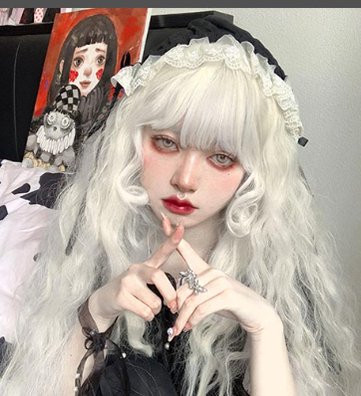 PippiPalace~White Moonlight~Elegant Long White Curly Lolita Wig   