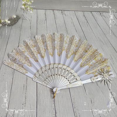 (Buy for me) Cocoa Sauce~Gothic Lolita Lace Gorgeous Folding Fan white fan+silver sun  