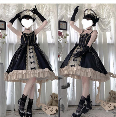 CastleToo~Starry Night Ballet~Black Gold Lolita Jumper Skirt   