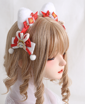 Xiaogui~Han Lolita Rabbit Cat Ear Bow Hairclips   