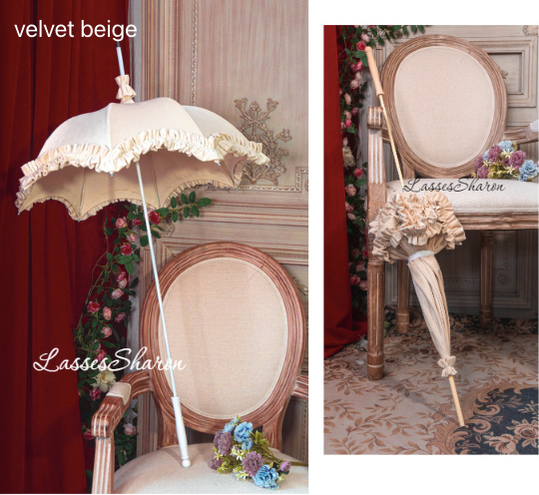 Handmade European Style Vintage Flounce Lolita Parasol Multicolors pagoda-shape velvet beige 