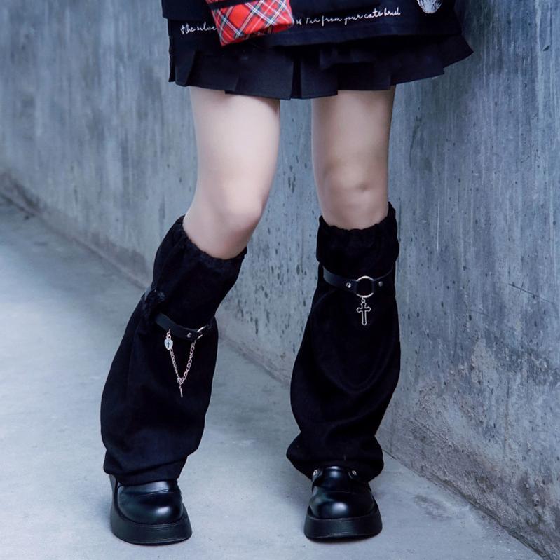 Strange Sugar - Handmade Suede Leather Buckle Gothic Leg Cover One Size Black