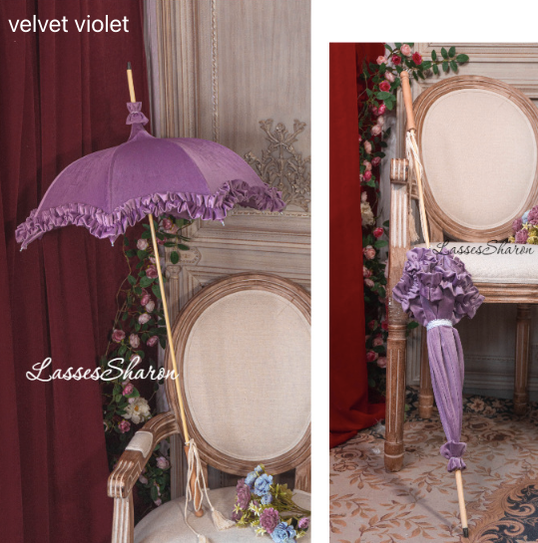 Handmade European Style Vintage Flounce Lolita Parasol Multicolors pagoda-shape velvet violet 