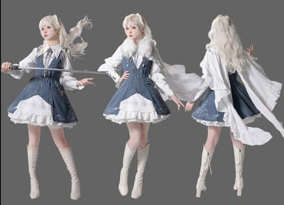 (Buy for me) Wuyuzhe~Tale Bringer's DRAGOON~Gothic Lolita Short Version Full Set free size gray-blue embroidery vest 