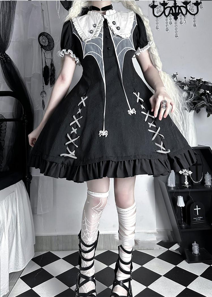 ZhiJinYuan~Spider Witch~Gothic Lolita Dark-theme Cobweb Unique OP 7994:107372