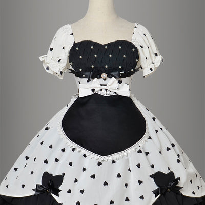 Magic Tea Party~PengPeng~Kawaii Lolita OP Dress free size apron-black color with white bow 