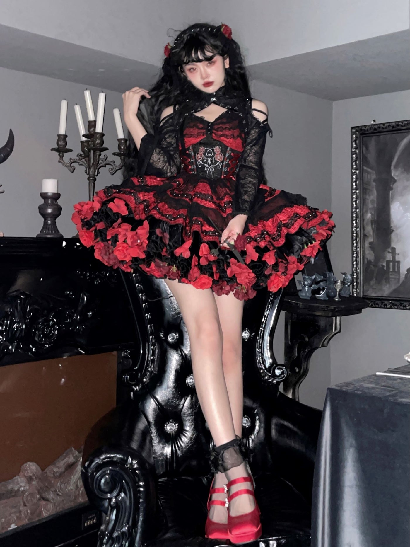 Sky Rabbit~Harvest Spring~35cm/45cm Flower Lolita Petticoat free size black+red 35cm