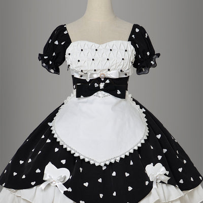 Magic Tea Party~PengPeng~Kawaii Lolita OP Dress free size apron- white color with black bow 