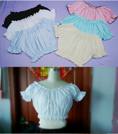 Sweet Angel~ White Black Open-shoulder Cotton Lolita Top   