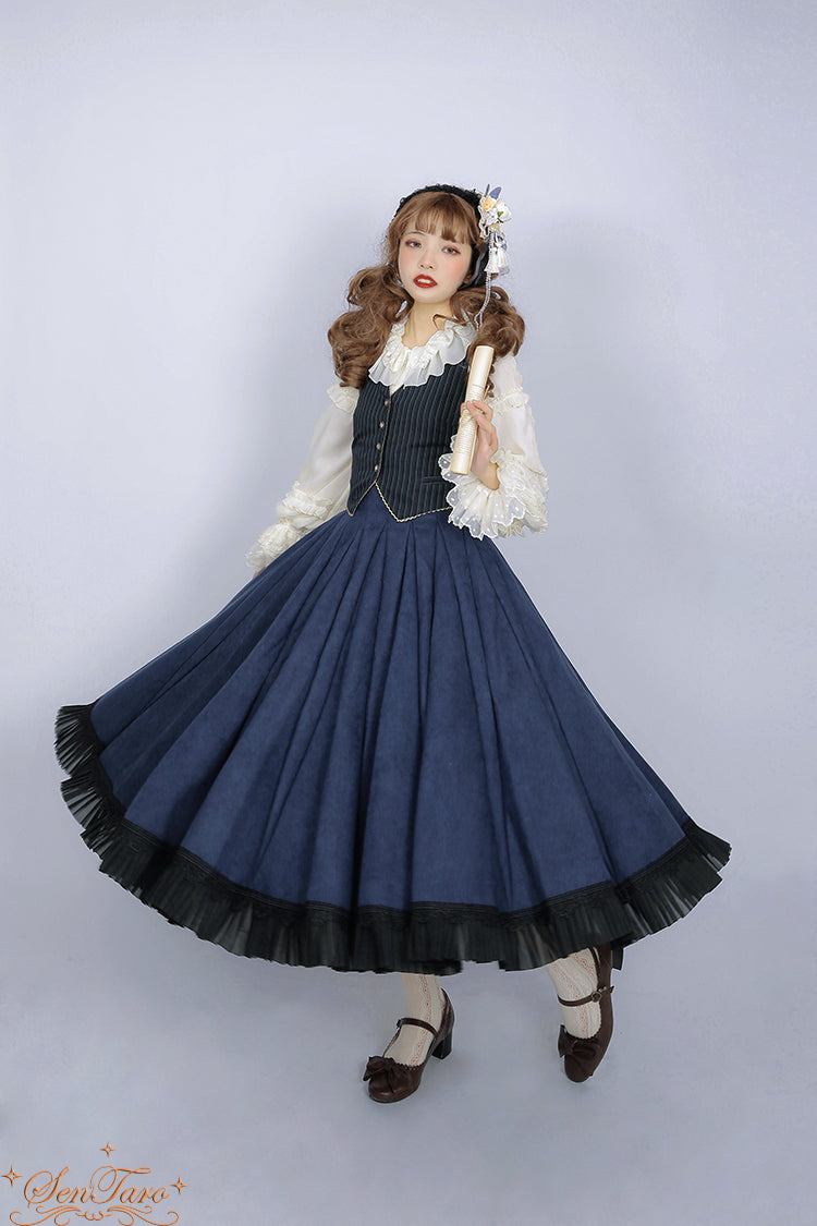 Sentaro - Canneles Elegant Classic High Waist Lolita Skirt S navy blue long style