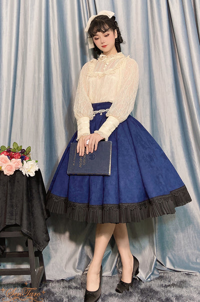 Sentaro Canneles Elegant Classic High Waist Lolita Skirt S navy blue mid-long style 