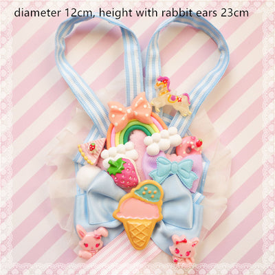 Fox Cherry~Kiawaii Lolita Pink Hairclip Bag Accessory blue rabbit ear badge  