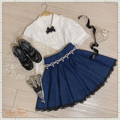 Sentaro Canneles Elegant Classic High Waist Lolita Skirt S navy blue short style 