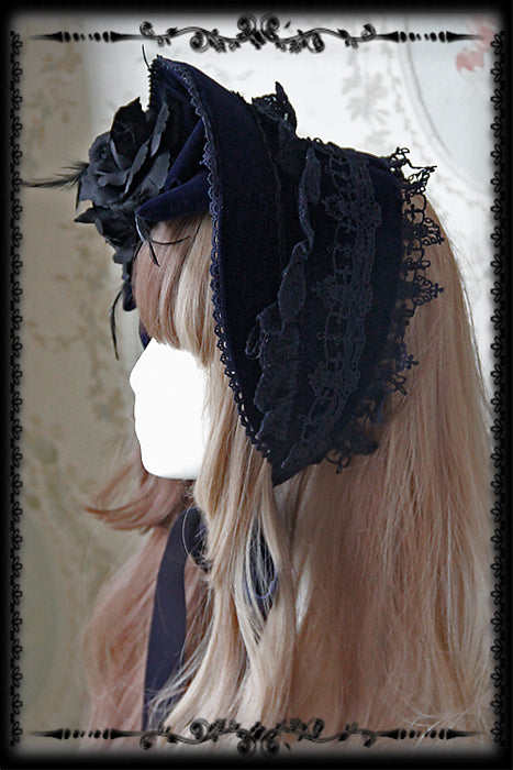 Infanta~Cake Tree~Classic Lolita JSK Dress Tiered Lace Dress S navy blue bonnet (not include the black flower)