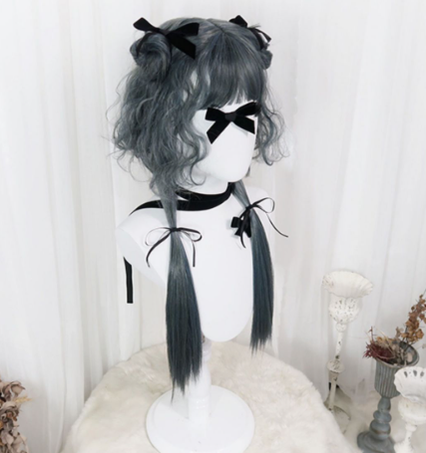PippiPalace~Metaverse~Mix of Green And Blue Curly Short Wig   