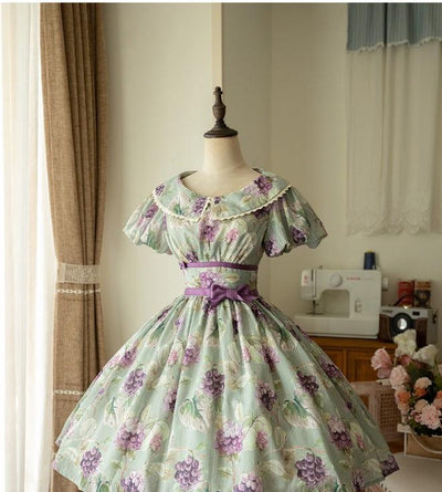 Forest wardrobe~Forest Small Grape~Retro Lolita Summer Dress S Round-neckline OP dress green