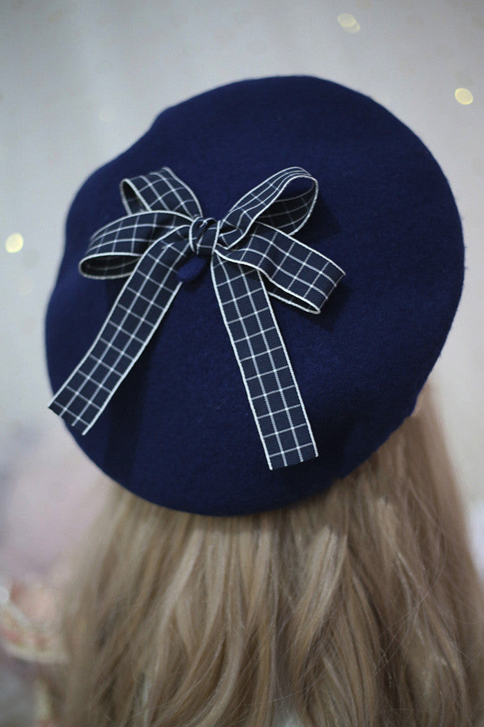 Xiaogui~Sweet and Lovely Daisy Bowknot Woolen Beret   
