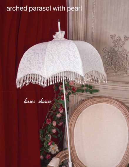 European Victorian Style Pearl Tassel Lolita Parasol white parasol with pearl  
