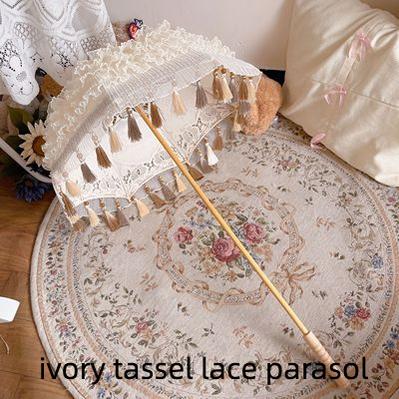 LongMao Lolita~Hollow Embroidered Lace Lolita Parasol Multicolors ivory tassel lace parasol  