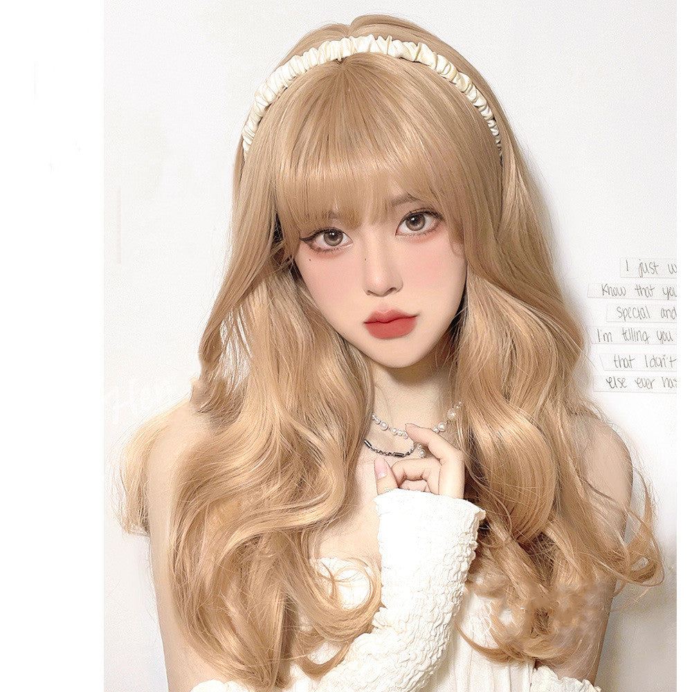 Hengji~Sweet Lolita Long Culy Blonde Synthetic Wave Wig blonde  