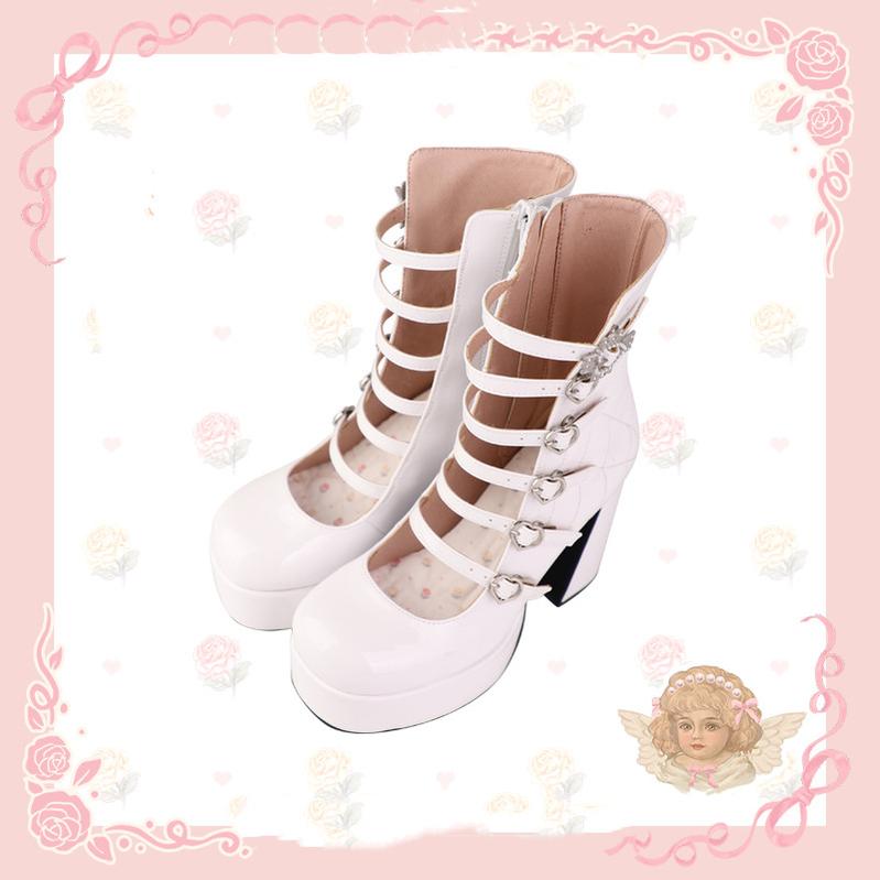 (Buyforme) Pure Tea For Dream~Cross Buckle Punk Lolita Shoes 34 white 