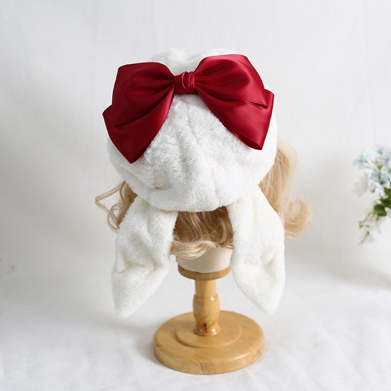 Xiaogui~J-Fashion Rabbit Ear Bow Warm Hat Multicolors M（56-58cm） burgundy bow hat 