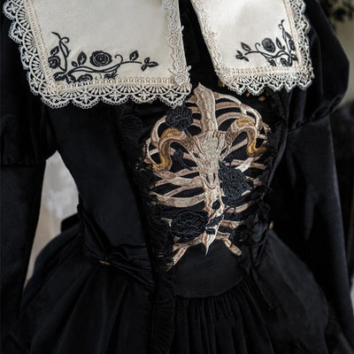 (Buyforme) Lingxi Lolita~Darkness Devil Gothic Embroidery Lolita OP   