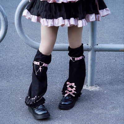 Strange Sugar~Gothic Suede Warm Leg Cover Black Pink free size black pink 