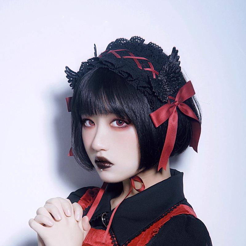 Strange Sugar - Handmade Gothic Lolita Black Red Hairband black red color